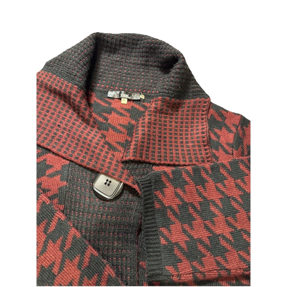 Anthropologie Sloni Wool Blend Houndstooth Cardigan Sweater Women's XL Red Black